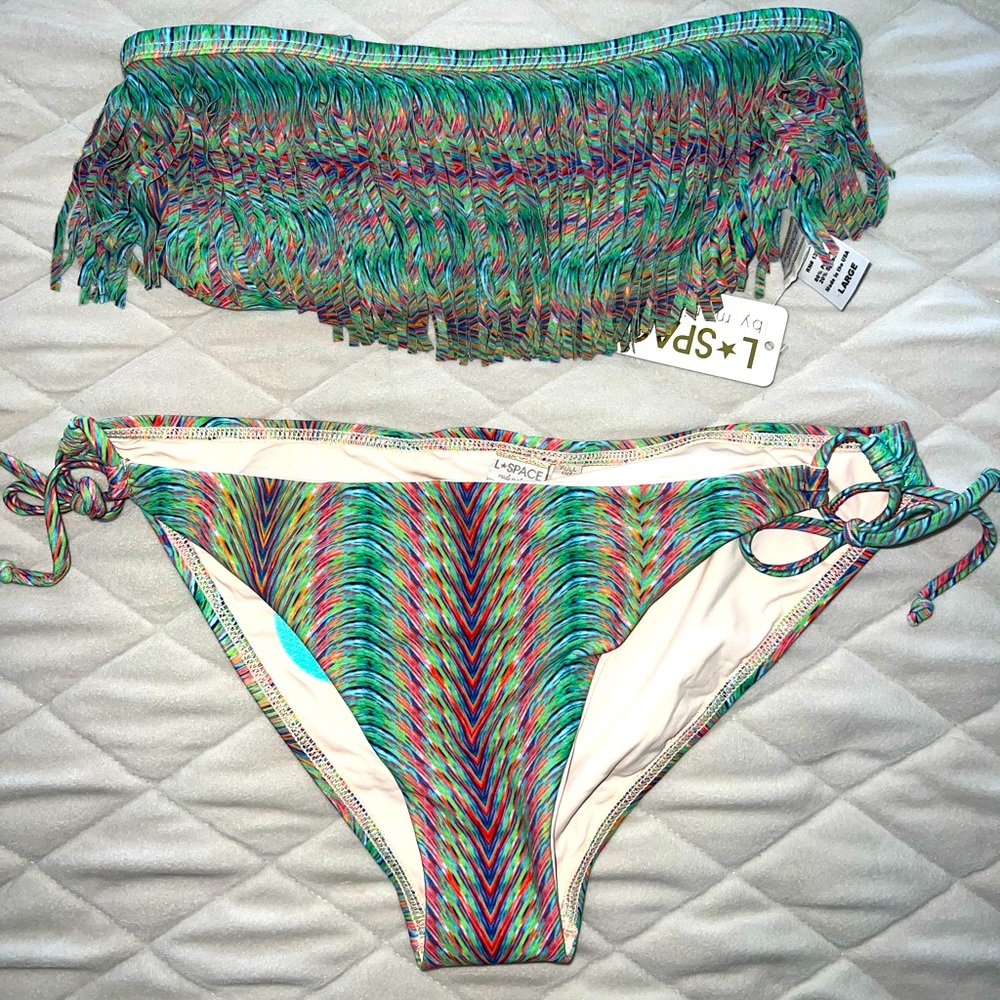 Brand new LSpace Fringe Bikini Two Piece Large Top/Med Bottom with tags